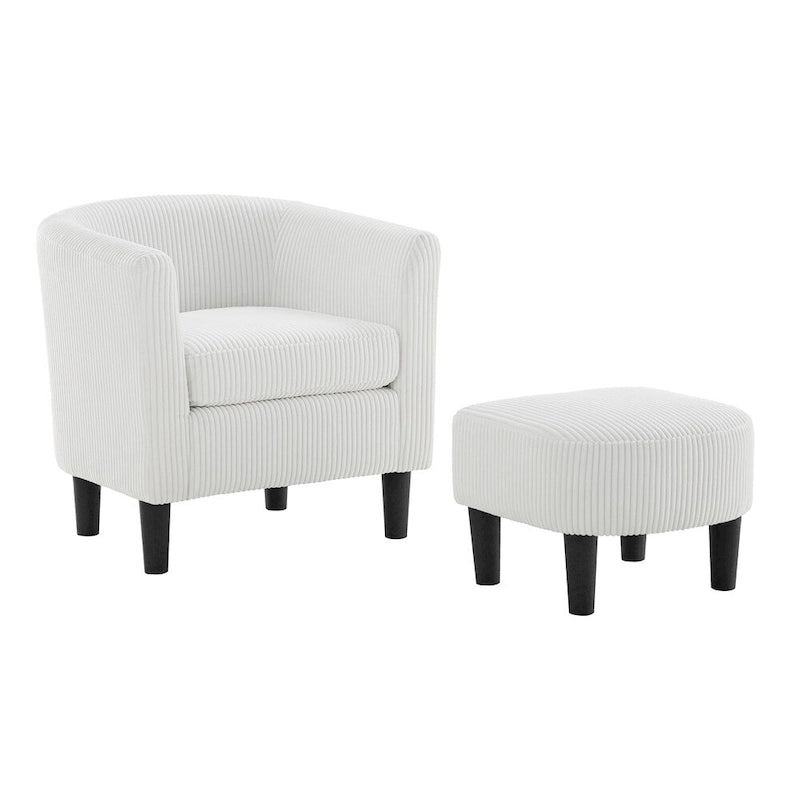 Fauteuil une place en velours côtelé avec repose-pieds ottoman