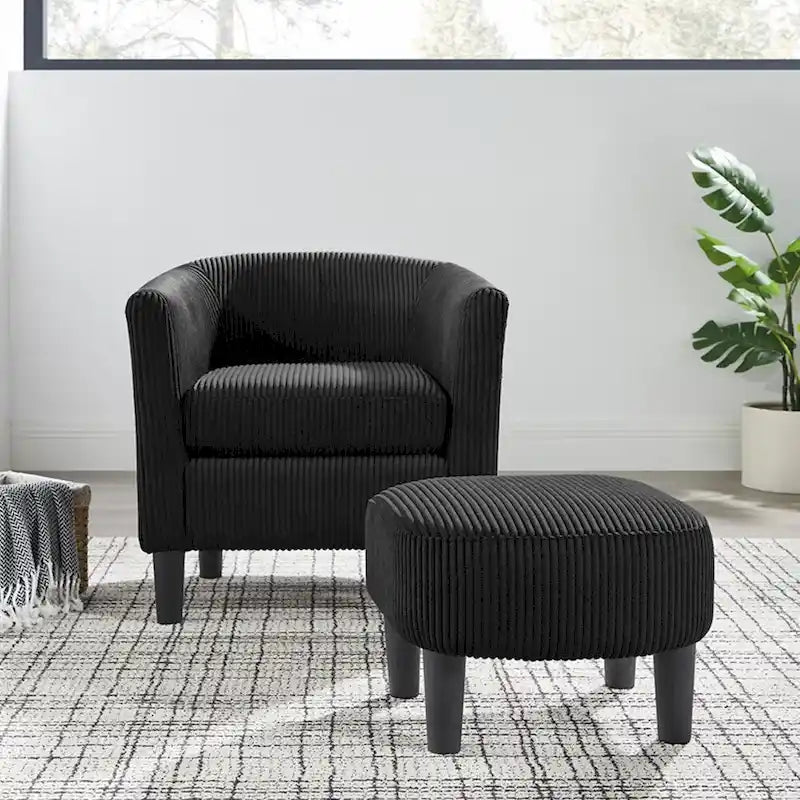 Fauteuil une place en velours côtelé avec repose-pieds ottoman