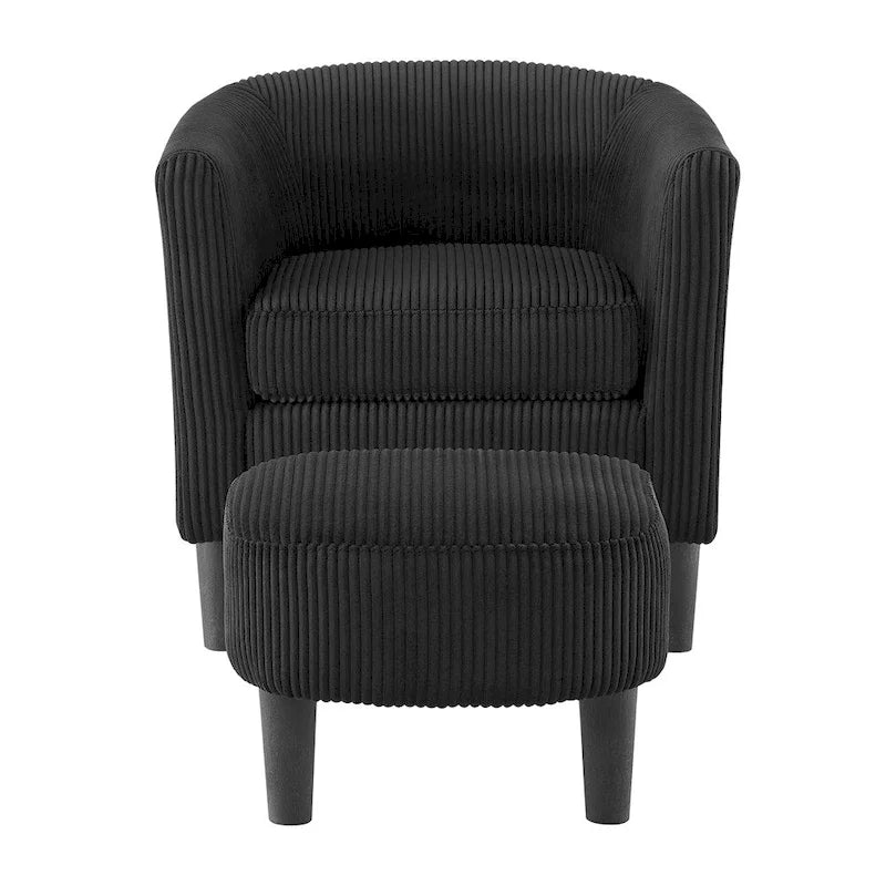 Fauteuil une place en velours côtelé avec repose-pieds ottoman
