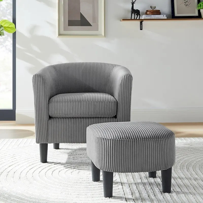 Fauteuil une place en velours côtelé avec repose-pieds ottoman