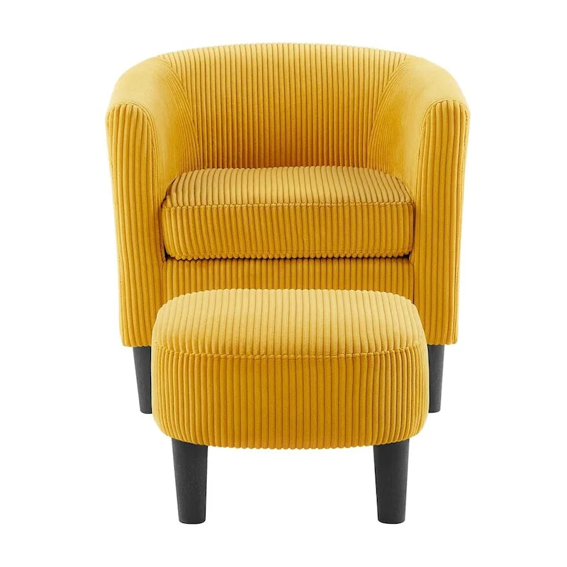 Fauteuil une place en velours côtelé avec repose-pieds ottoman