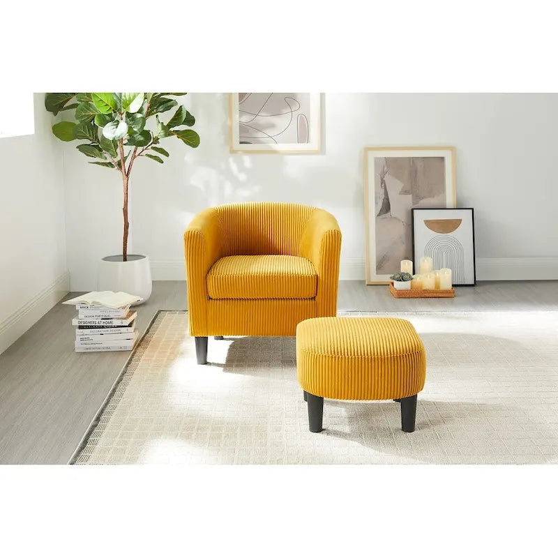 Fauteuil une place en velours côtelé avec repose-pieds ottoman