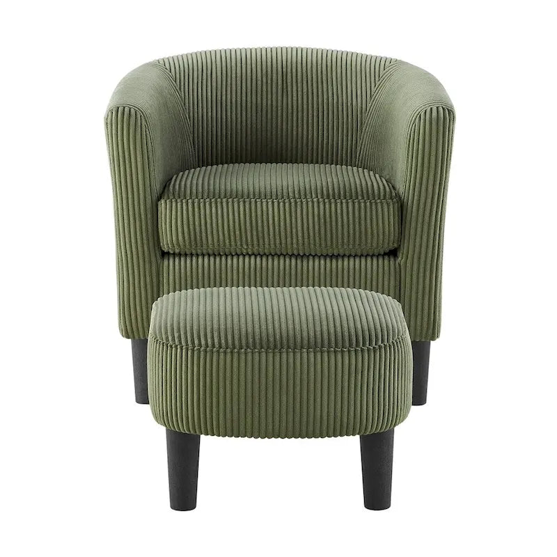 Fauteuil une place en velours côtelé avec repose-pieds ottoman