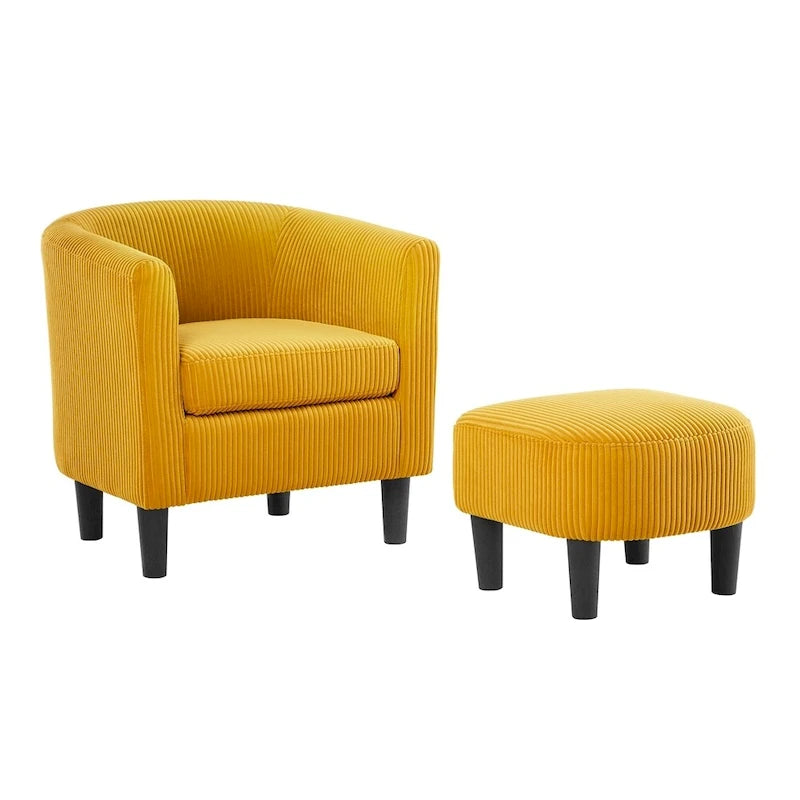 Fauteuil une place en velours côtelé avec repose-pieds ottoman