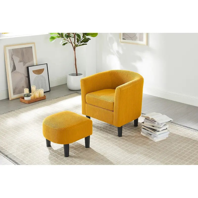 Fauteuil une place en velours côtelé avec repose-pieds ottoman