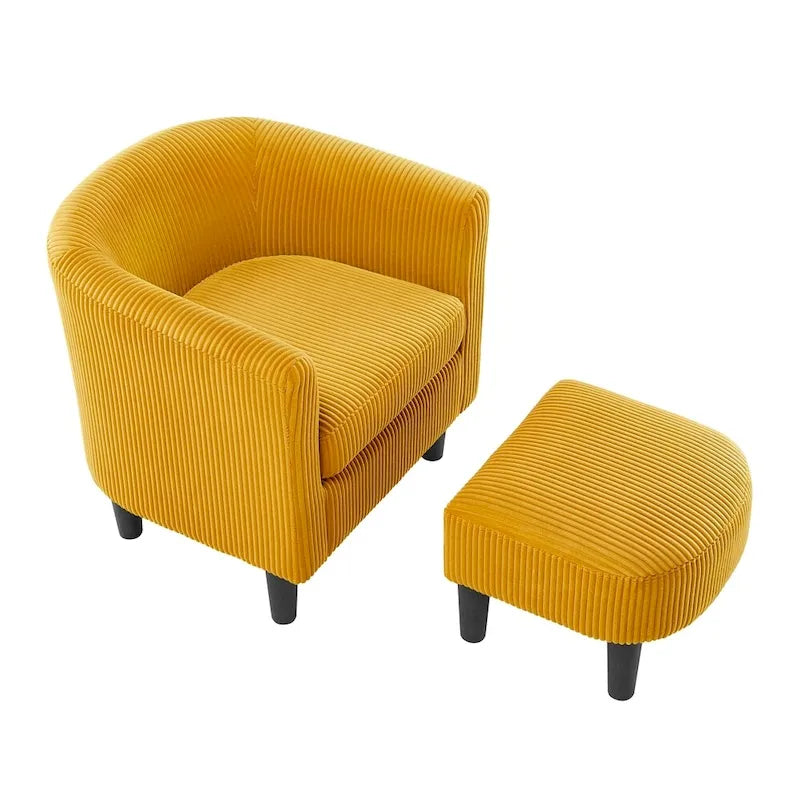 Fauteuil une place en velours côtelé avec repose-pieds ottoman