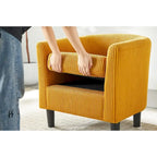 Fauteuil une place en velours côtelé avec repose-pieds ottoman