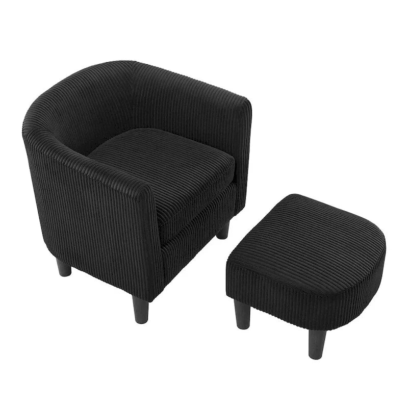 Fauteuil une place en velours côtelé avec repose-pieds ottoman