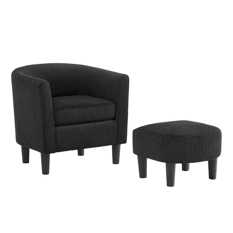 Fauteuil une place en velours côtelé avec repose-pieds ottoman