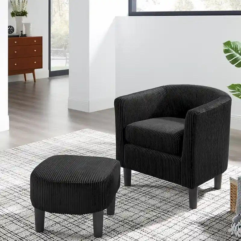 Fauteuil une place en velours côtelé avec repose-pieds ottoman