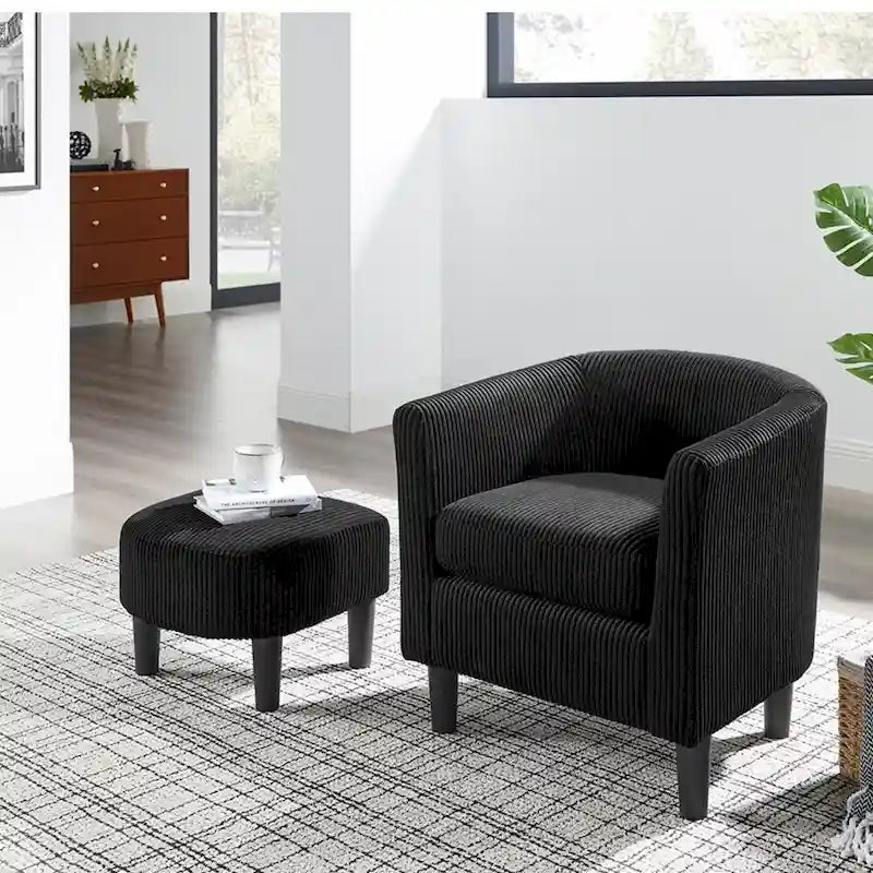 Fauteuil une place en velours côtelé avec repose-pieds ottoman