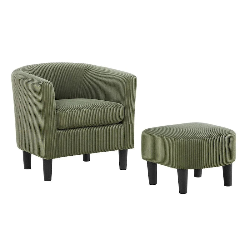 Fauteuil une place en velours côtelé avec repose-pieds ottoman