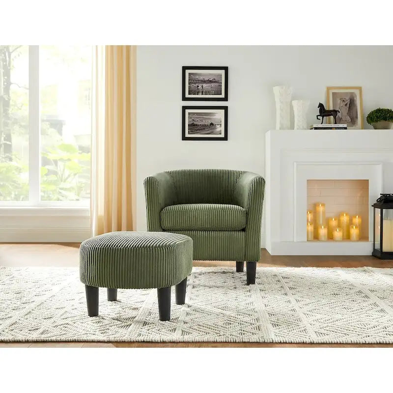 Fauteuil une place en velours côtelé avec repose-pieds ottoman