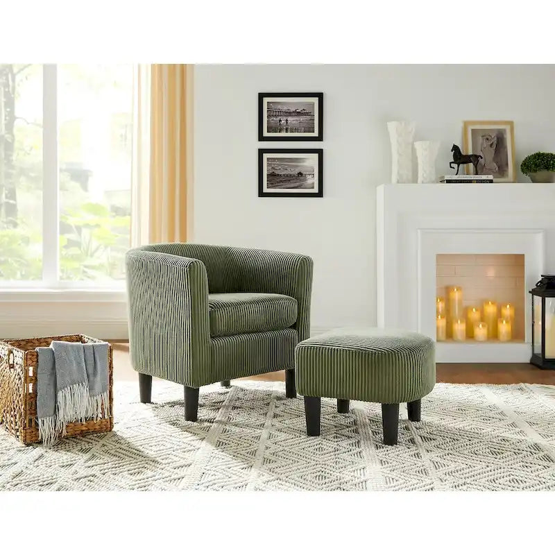 Fauteuil une place en velours côtelé avec repose-pieds ottoman