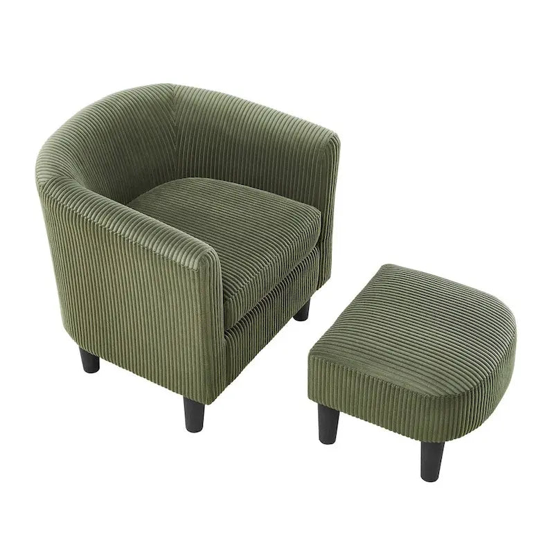 Fauteuil une place en velours côtelé avec repose-pieds ottoman