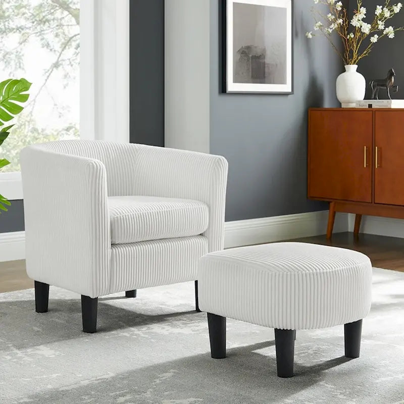 Fauteuil une place en velours côtelé avec repose-pieds ottoman