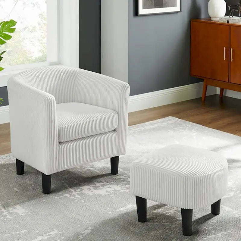 Fauteuil une place en velours côtelé avec repose-pieds ottoman