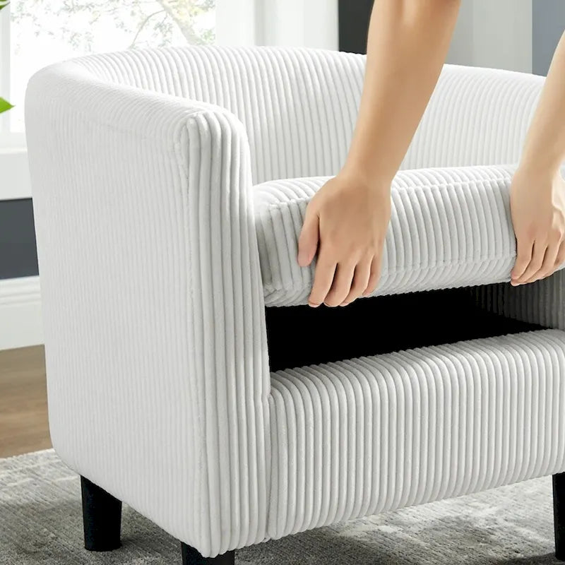 Fauteuil une place en velours côtelé avec repose-pieds ottoman