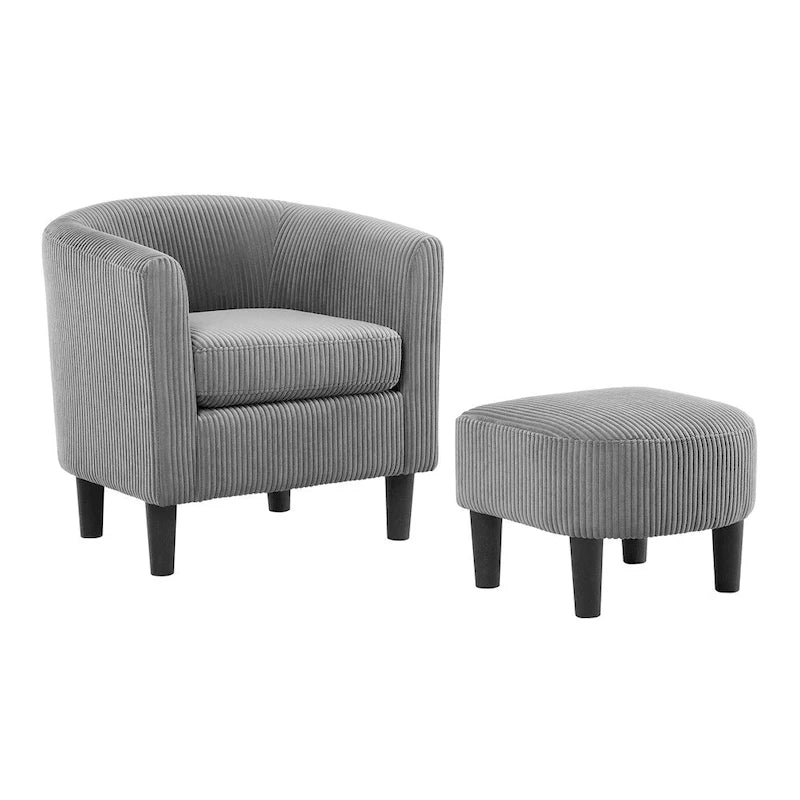 Fauteuil une place en velours côtelé avec repose-pieds ottoman