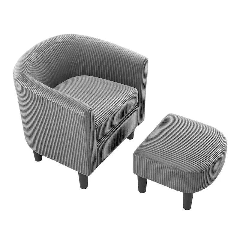 Fauteuil une place en velours côtelé avec repose-pieds ottoman
