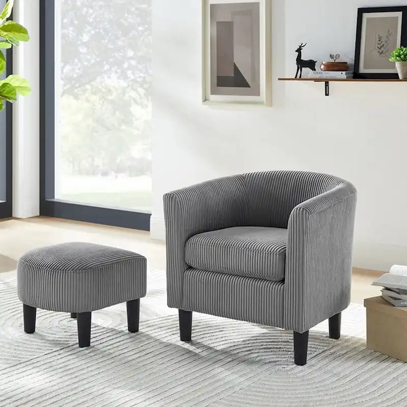 Fauteuil une place en velours côtelé avec repose-pieds ottoman