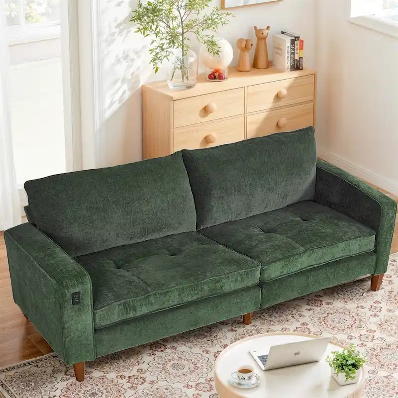 Canapé inclinable moderne en chenille de 210 cm (82,6 pouces) pour salon, canapé deux places, housse amovible avec port USB, installation facile