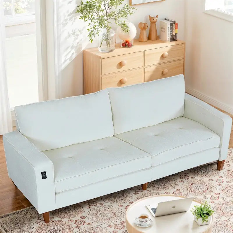 Canapé inclinable moderne en chenille de 210 cm (82,6 pouces) pour salon, canapé deux places, housse amovible avec port USB, installation facile
