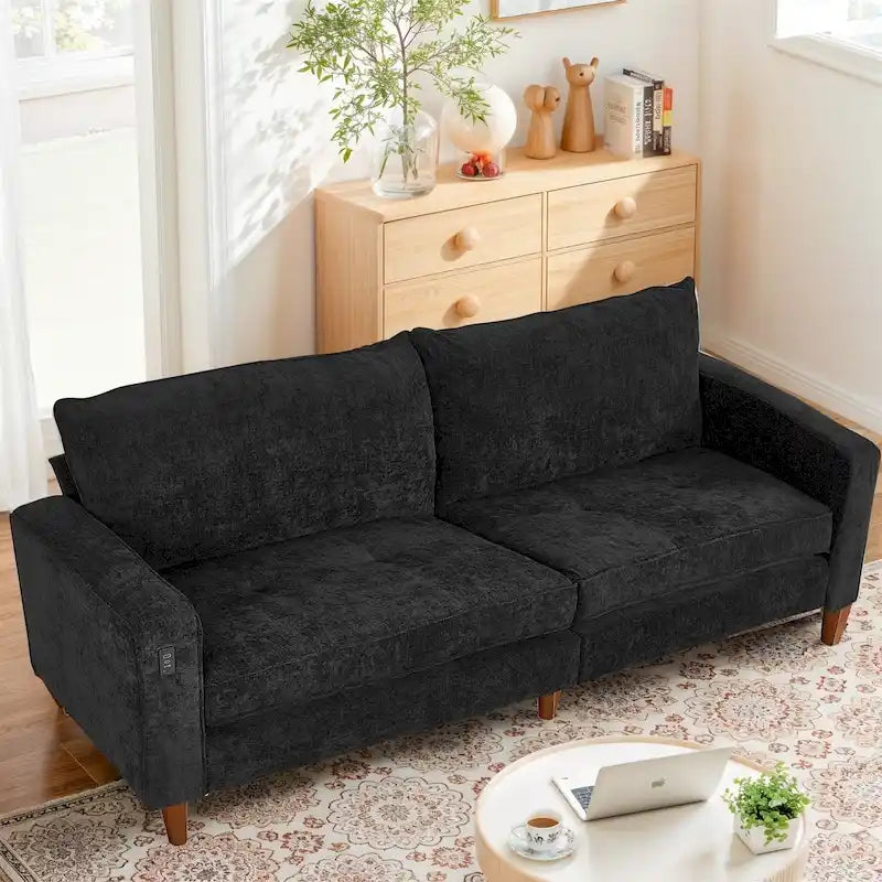 Canapé inclinable moderne en chenille de 210 cm (82,6 pouces) pour salon, canapé deux places, housse amovible avec port USB, installation facile