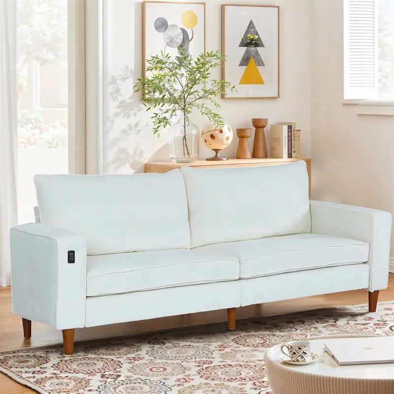 Canapé inclinable moderne en chenille de 210 cm (82,6 pouces) pour salon, canapé deux places, housse amovible avec port USB, installation facile