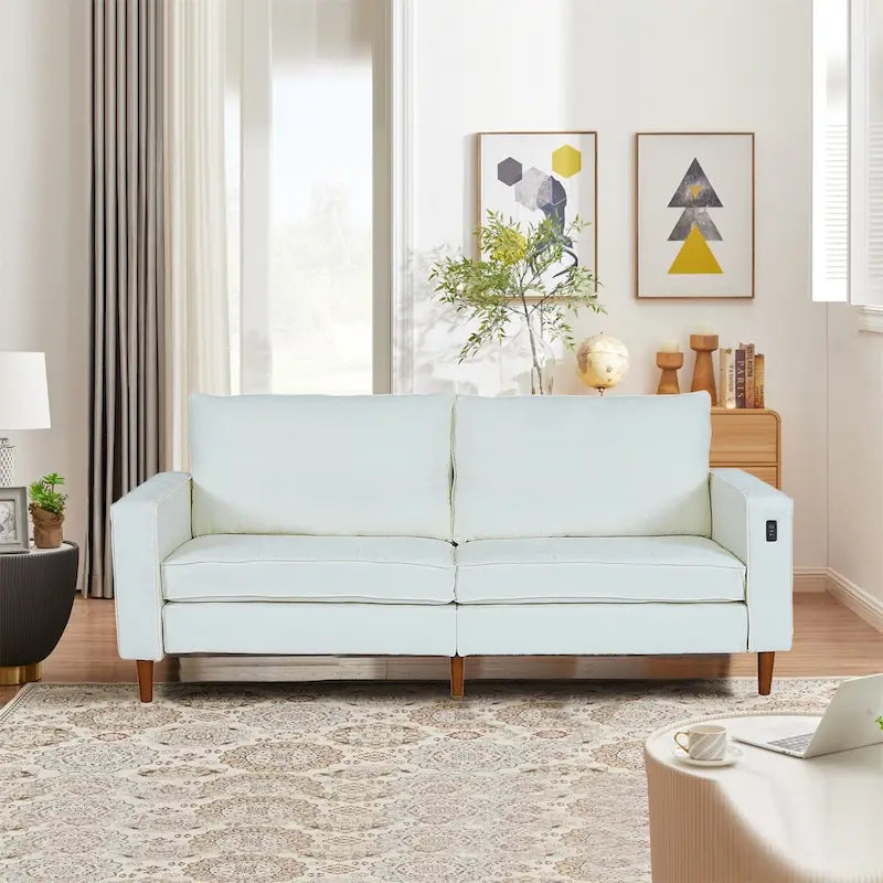 Canapé inclinable moderne en chenille de 210 cm (82,6 pouces) pour salon, canapé deux places, housse amovible avec port USB, installation facile