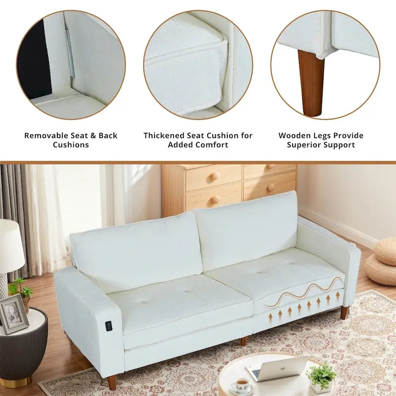 Canapé inclinable moderne en chenille de 210 cm (82,6 pouces) pour salon, canapé deux places, housse amovible avec port USB, installation facile