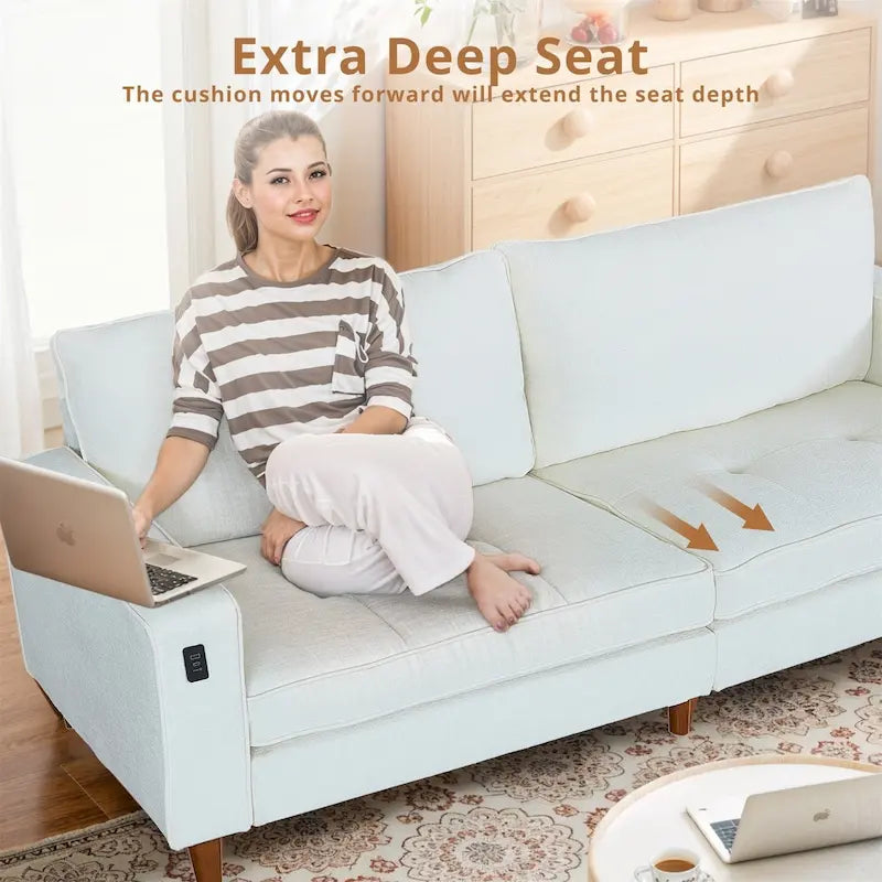 Canapé inclinable moderne en chenille de 210 cm (82,6 pouces) pour salon, canapé deux places, housse amovible avec port USB, installation facile