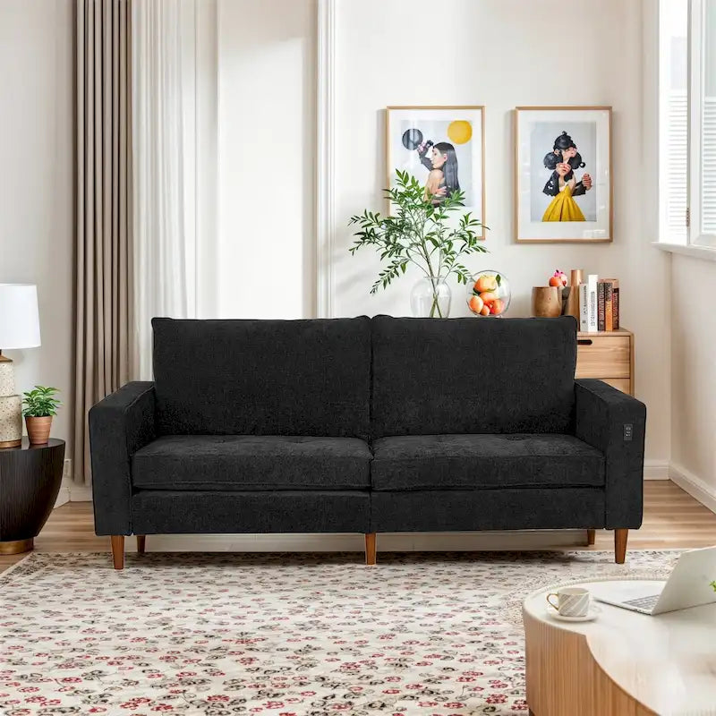 Canapé inclinable moderne en chenille de 210 cm (82,6 pouces) pour salon, canapé deux places, housse amovible avec port USB, installation facile