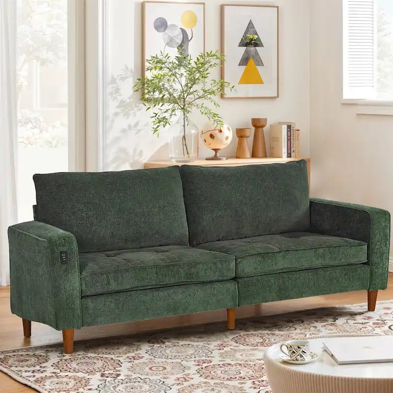 Canapé inclinable moderne en chenille de 210 cm (82,6 pouces) pour salon, canapé deux places, housse amovible avec port USB, installation facile