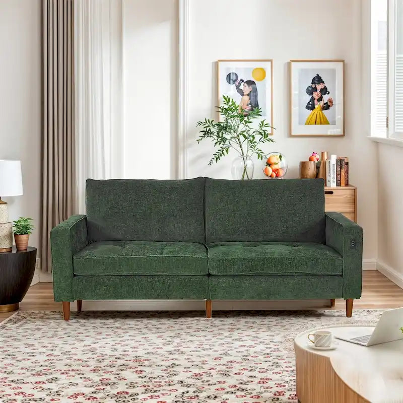 Canapé inclinable moderne en chenille de 210 cm (82,6 pouces) pour salon, canapé deux places, housse amovible avec port USB, installation facile