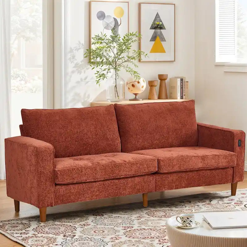 Canapé inclinable moderne en chenille de 210 cm (82,6 pouces) pour salon, canapé deux places, housse amovible avec port USB, installation facile