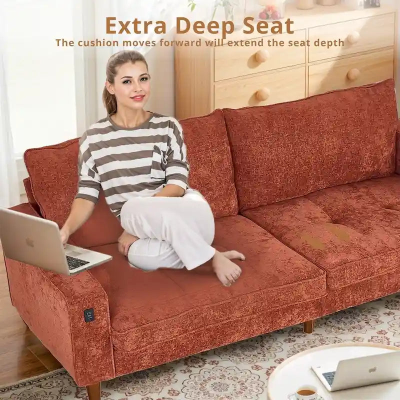 Canapé inclinable moderne en chenille de 210 cm (82,6 pouces) pour salon, canapé deux places, housse amovible avec port USB, installation facile