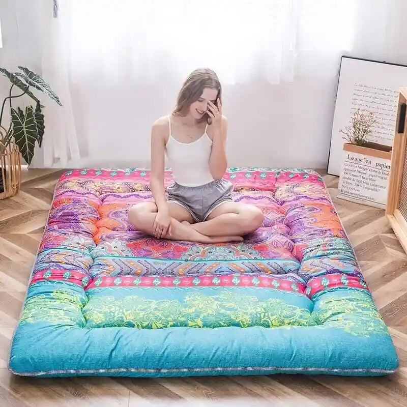 Matelas de sol bohème rétro, matelas futon japonais vintage à motifs floraux