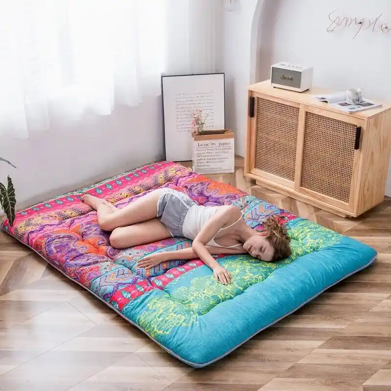 Matelas de sol bohème rétro, matelas futon japonais vintage à motifs floraux