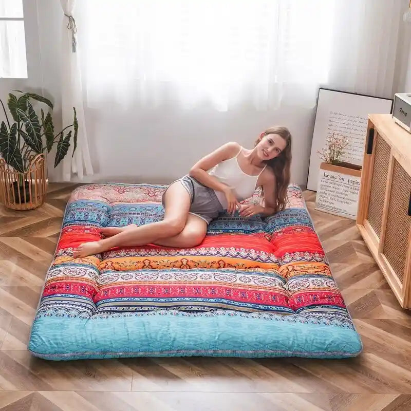 Matelas de sol bohème rétro, matelas futon japonais vintage à motifs floraux
