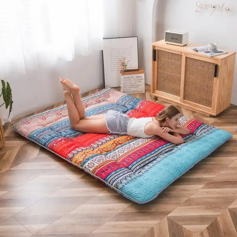Matelas de sol bohème rétro, matelas futon japonais vintage à motifs floraux