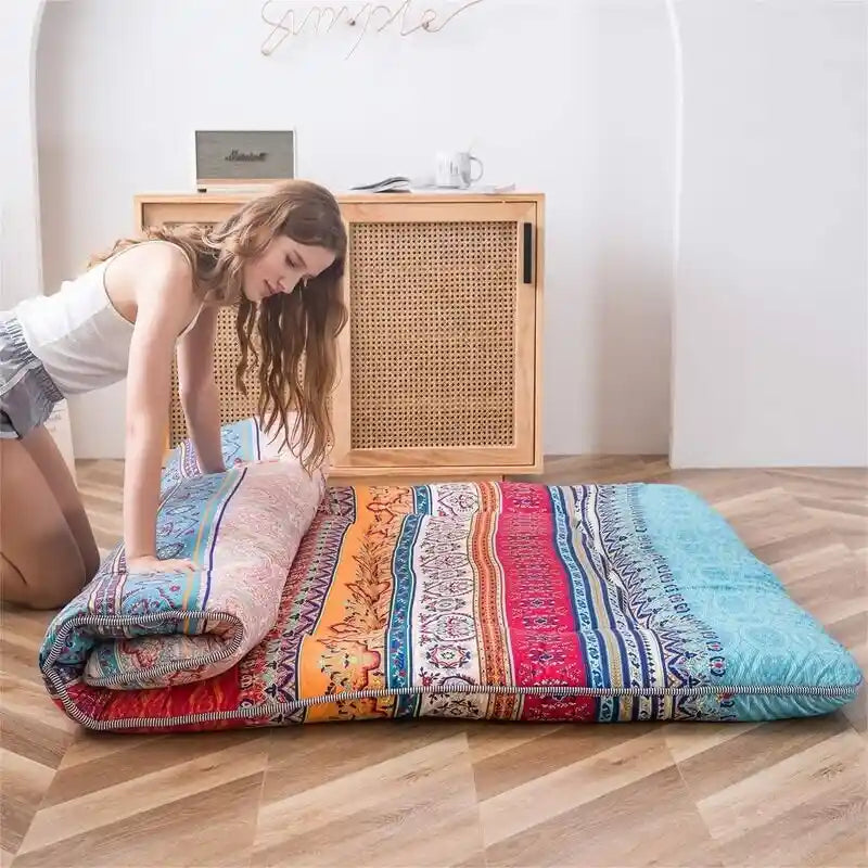 Matelas de sol bohème rétro, matelas futon japonais vintage à motifs floraux