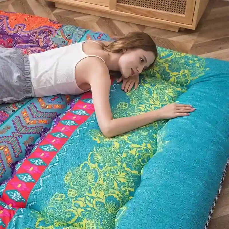 Matelas de sol bohème rétro, matelas futon japonais vintage à motifs floraux