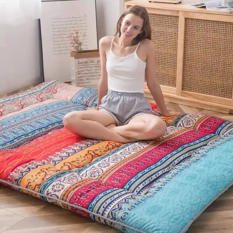 Matelas de sol bohème rétro, matelas futon japonais vintage à motifs floraux