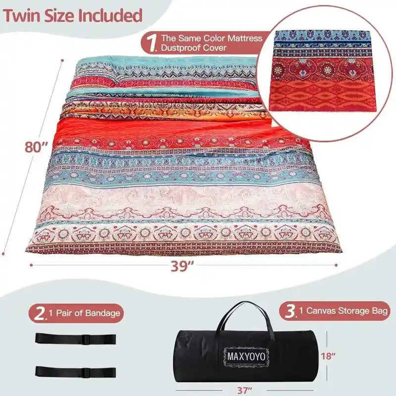Matelas de sol bohème rétro, matelas futon japonais vintage à motifs floraux