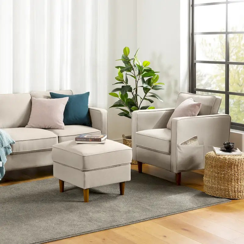 Canapé moderne en lin HANA avec poches sur les accoudoirs par Crown Comfort