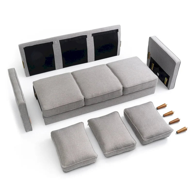 Canapé moderne en lin HANA avec poches sur les accoudoirs par Crown Comfort
