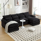 Canapé d'angle en forme de U pour salon, revêtu de chenille et doté de pieds en bois
