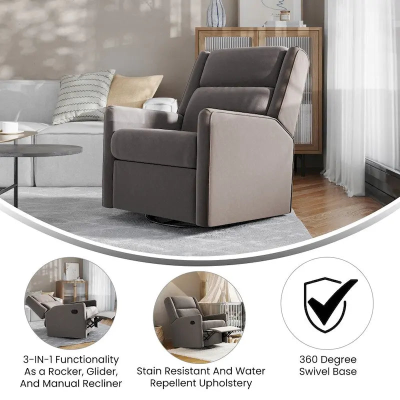 Fauteuil berçant pivotant à bascule classique rembourré et inclinable manuellement