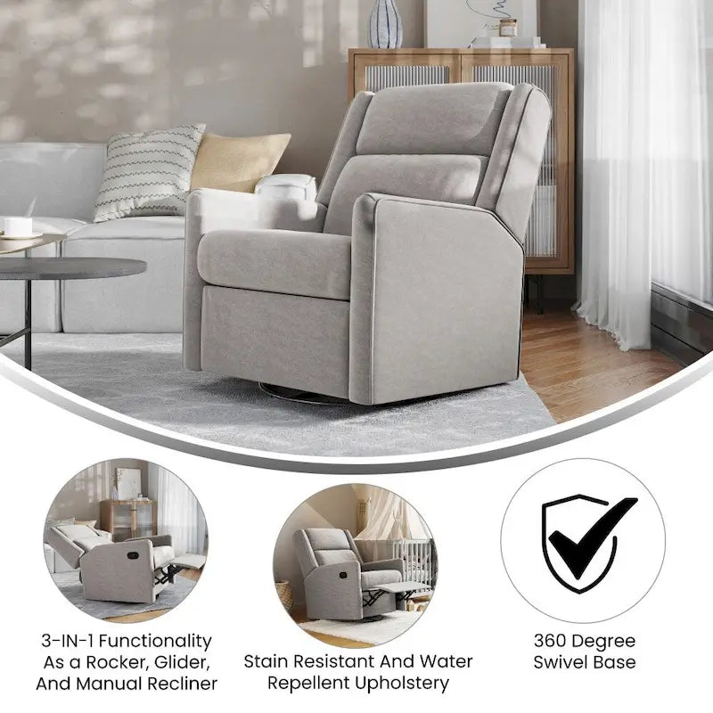 Fauteuil berçant pivotant à bascule classique rembourré et inclinable manuellement